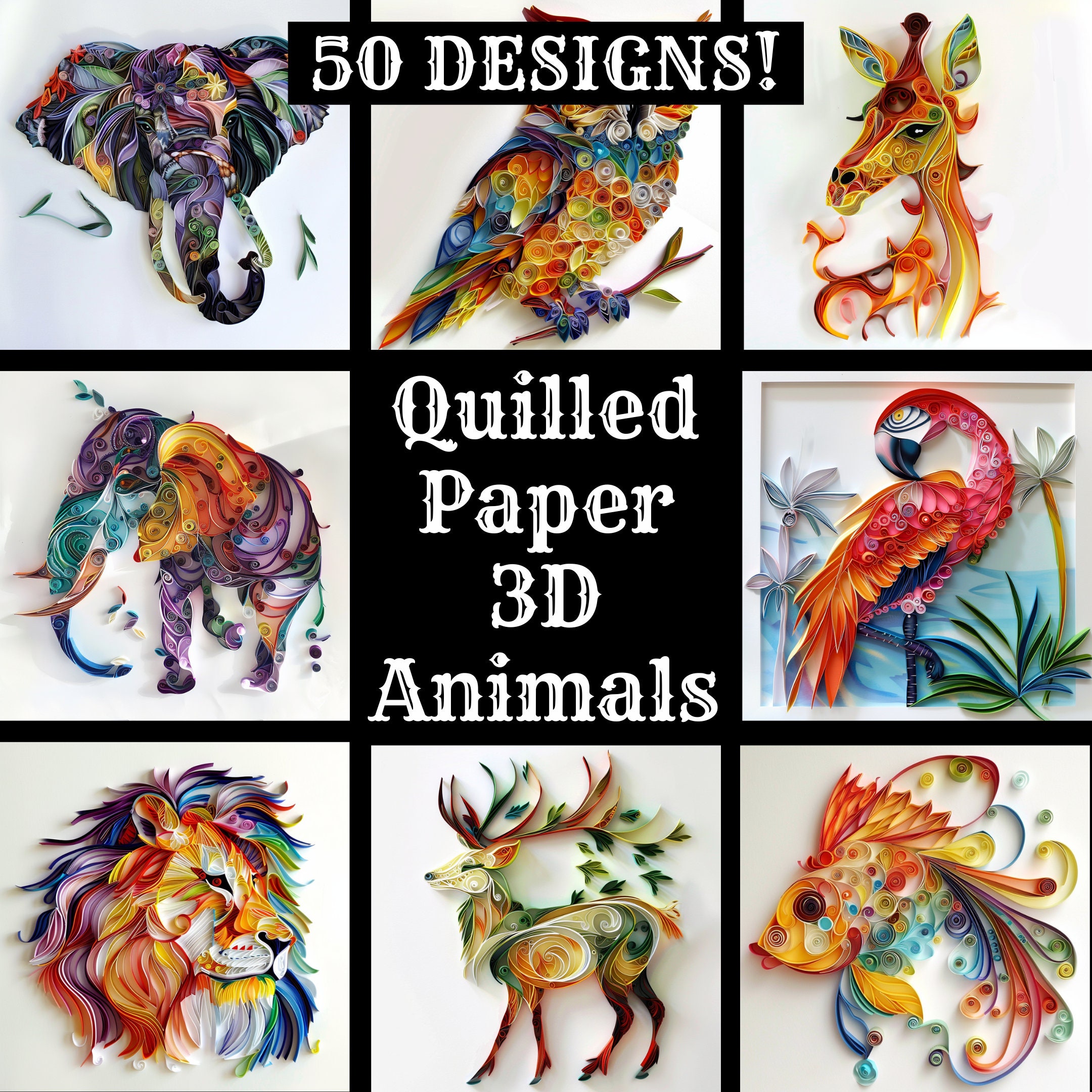Quilled Paper 3D Animal Art: High-resolution Digital Paper (PNG) - Etsy