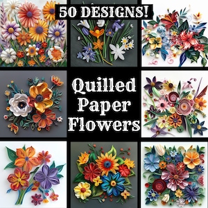 Carta con fiori di carta quilled, carta stampabile con fiori di carta quilled, carta per quilling, forniture per diario con fiori di carta quilled, inserti per diario