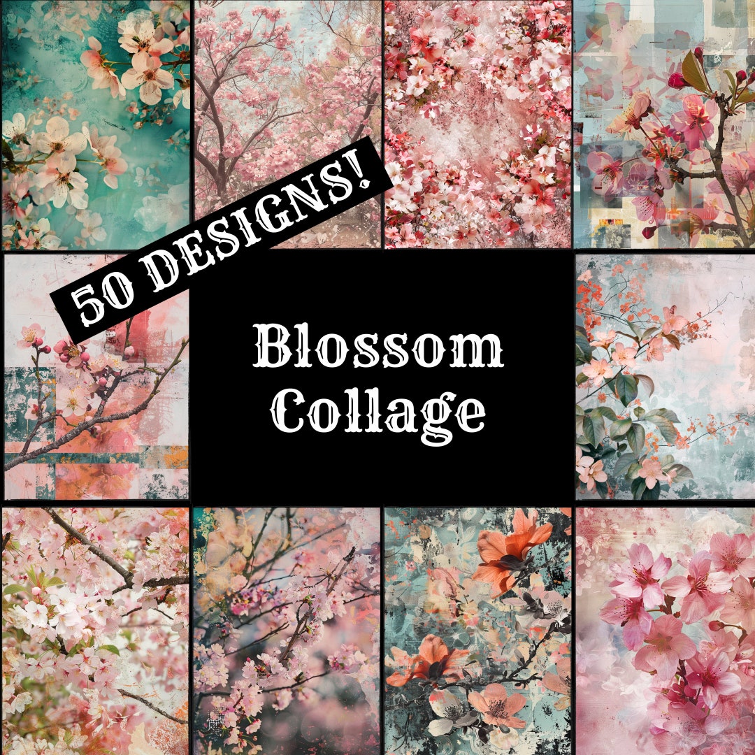 Blossom Collage Journal Paper, Blossom Collage Printable Paper, Vintage ...