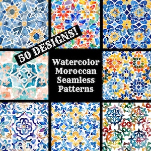Watercolor Moroccan Seamless Digital Paper, Printable Scrapbook Paper Seamless Textures, Digital Instant Download