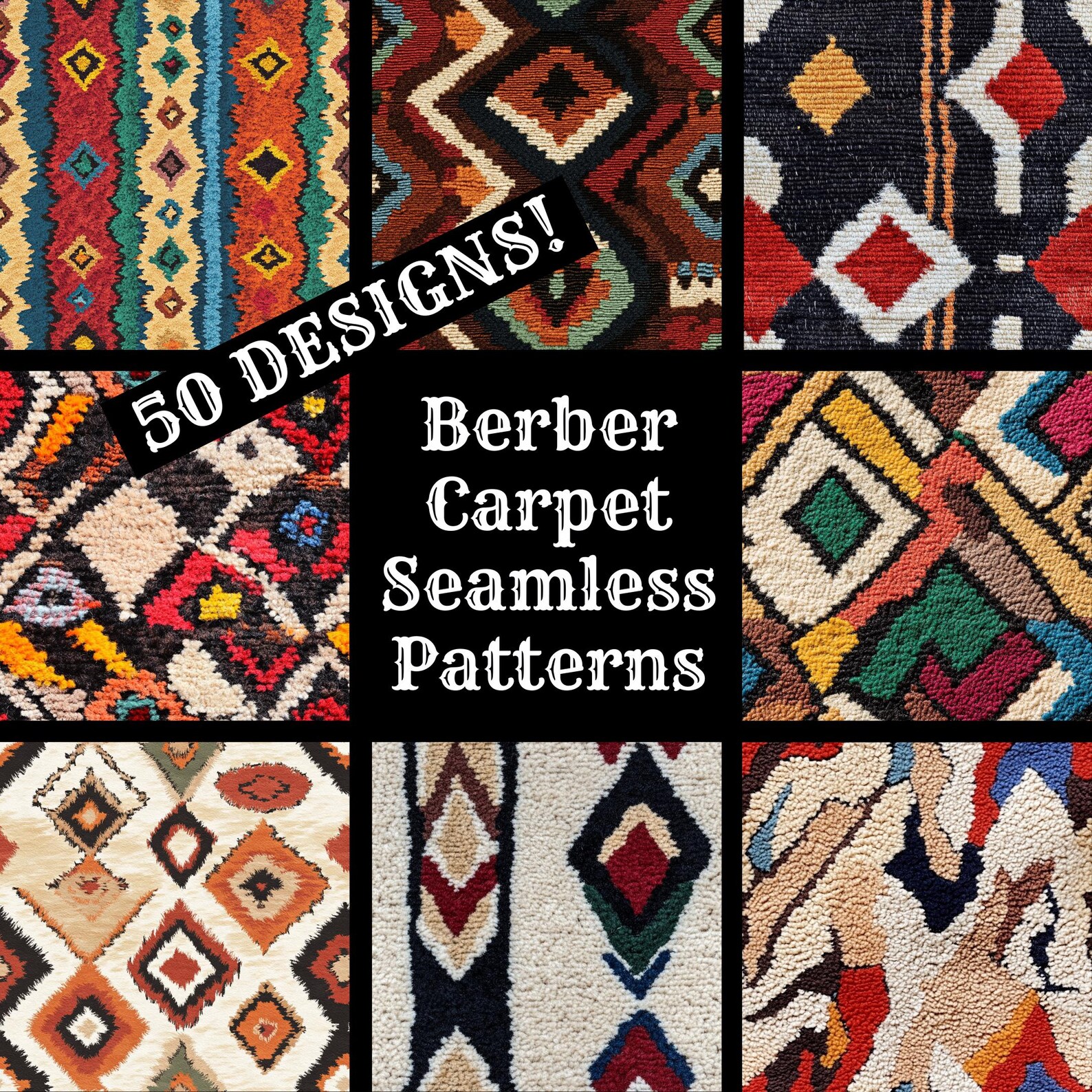 Berber Rug Pattern Berber Carpet Seamless Patterns: 50 PNG Digital Papers (digital ...