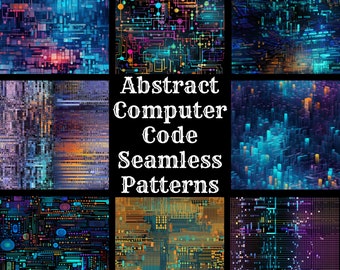 Abstract Computer Code Seamless Patterns: 50 PNG Digital Papers (Digital Download)