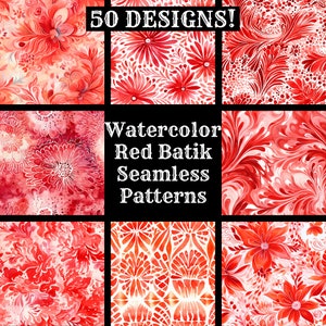 watercolor red batik seamless patterns