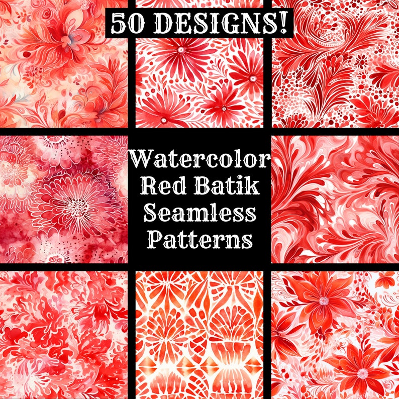 watercolor red batik seamless patterns