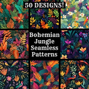Papel digital sem costura Boho Jungle, texturas sem costura de papel para scrapbook para impressão, download instantâneo digital Boho Jungle Background