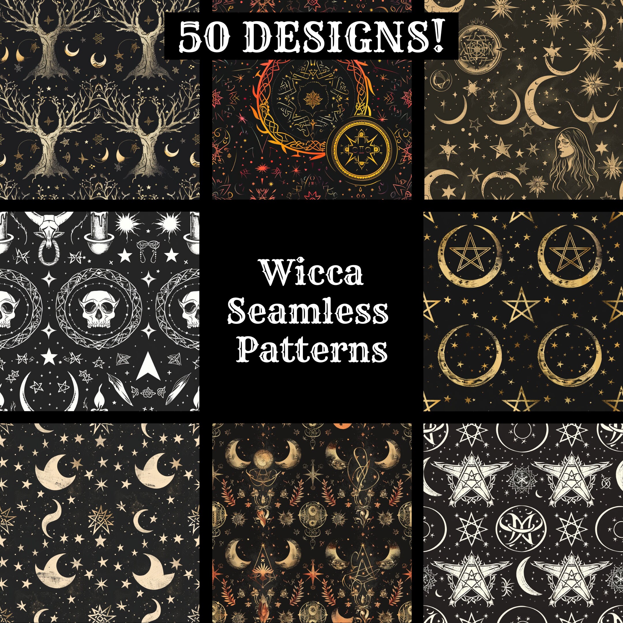 Wicca Seamless Pattern: Digital Scrapbook Paper Textures (PNG) - Etsy