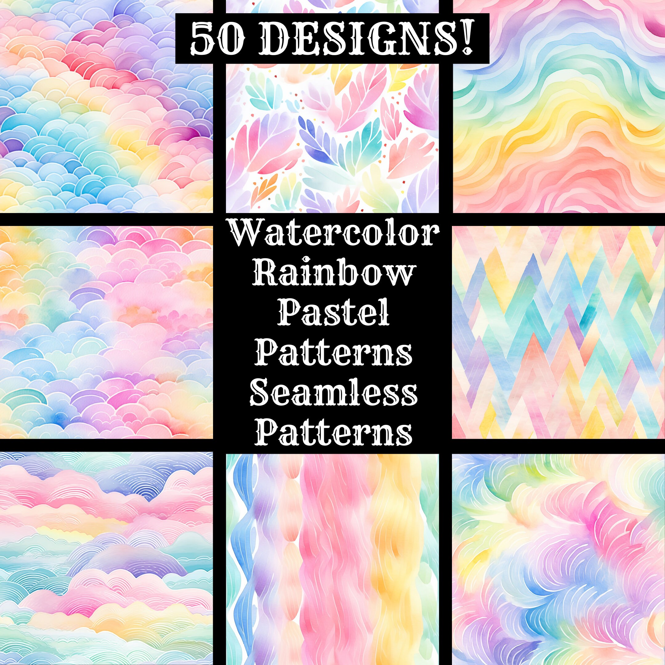 Watercolor Rainbow Seamless Patterns: Pastel Digital Paper (digital ...