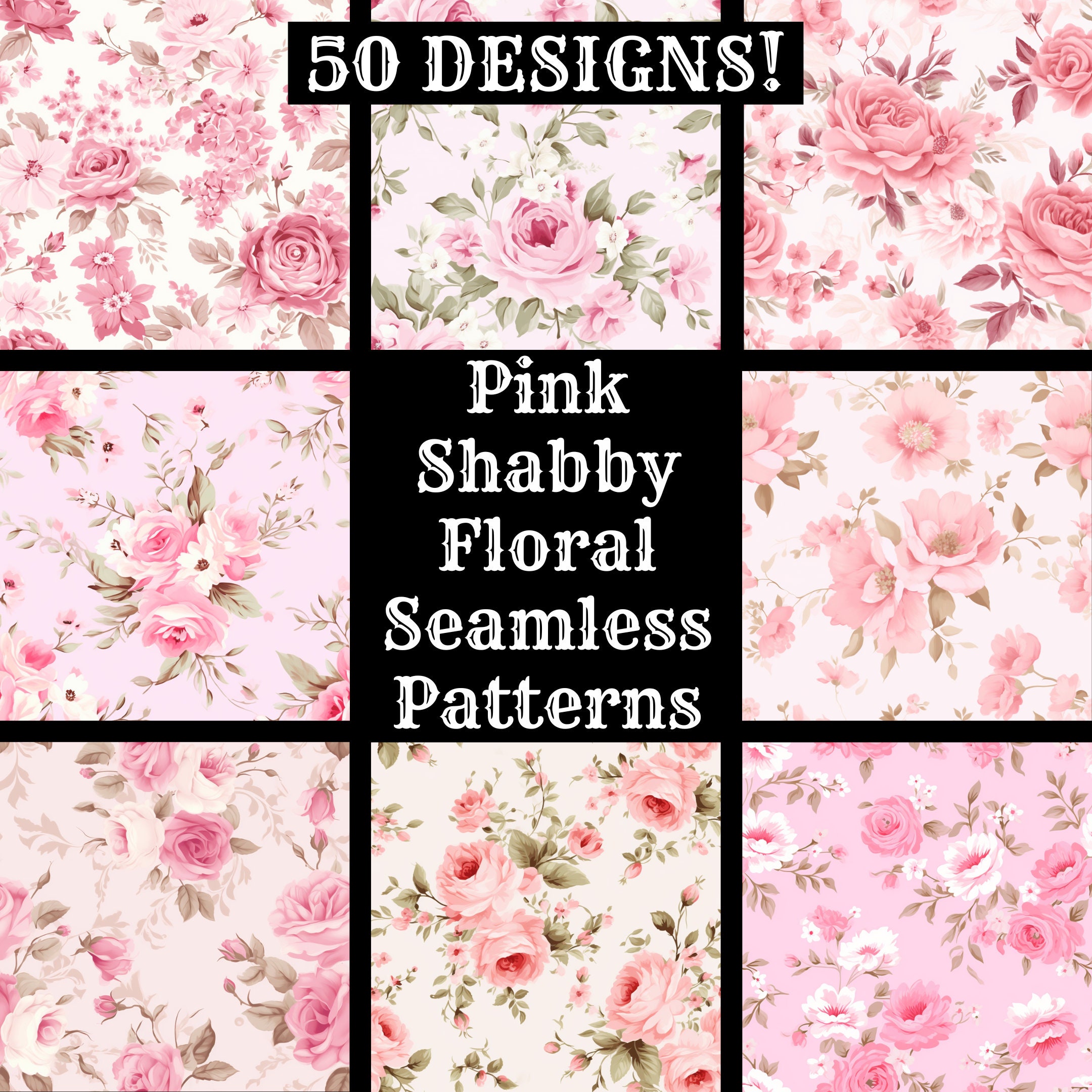 Pink Shabby Floral Seamless Digital Paper Printable Scrapbook Paper Seamless Textures Digital Instant Download Pink Shabby Floral Background