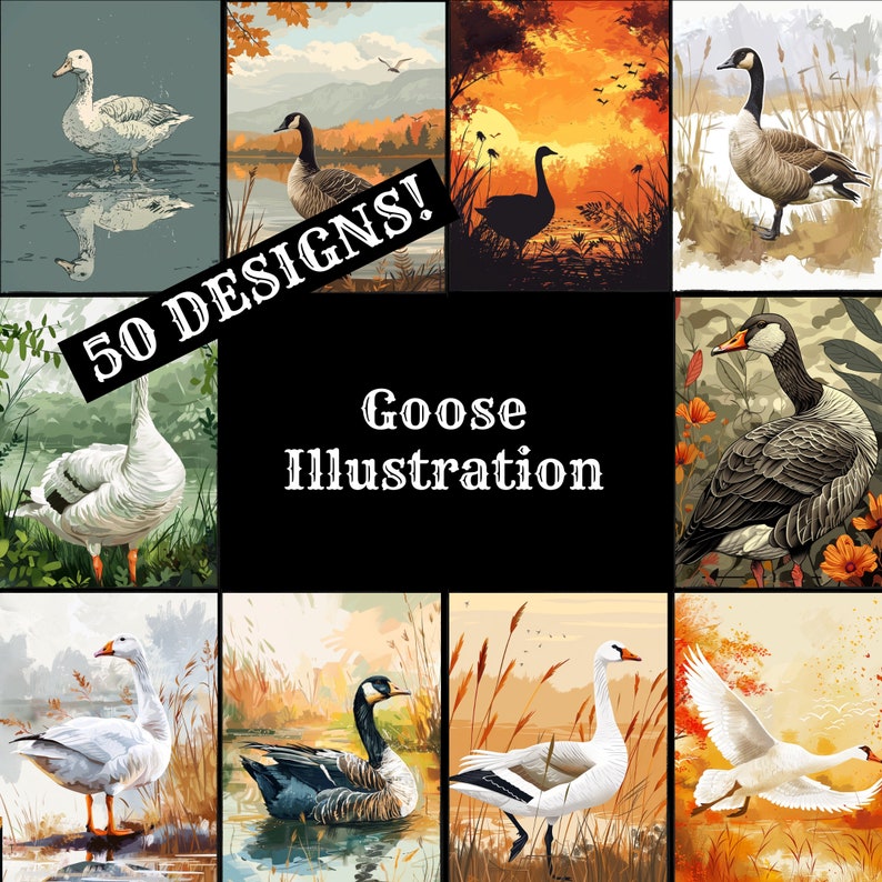 Goose Illustration Digital Paper: Vintage Journal Inserts (PNG, 8.5x11 ...