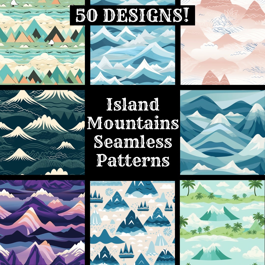 Island Mountains Seamless Pattern: 50 PNG Digital Papers (digital ...