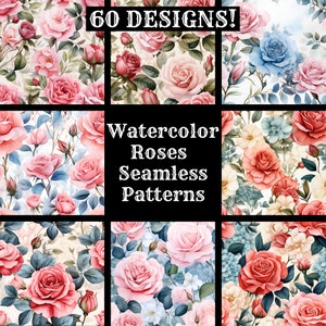 Watercolor Roses Seamless Digital Paper, Printable Scrapbook Paper Seamless Textures, Instant Download, Commercial Use Roses Pattern Bundle