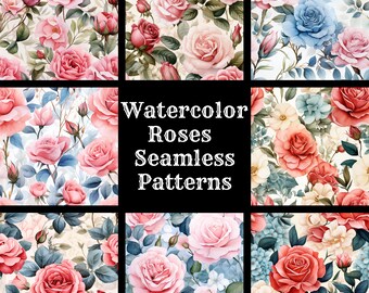 Watercolor Roses Seamless Pattern: Scrapbook Paper Bundle (Digital Download)