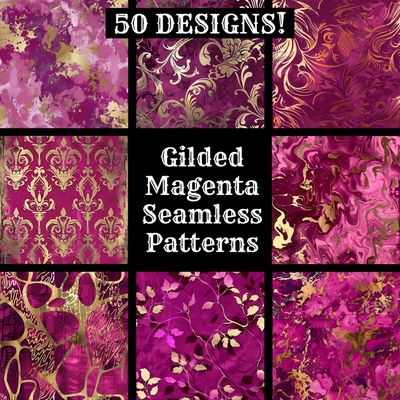 Gilded Magenta Seamless Paper Textures: 50 PNG Designs (digital ...