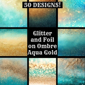 Glitter und Foil auf Ombre Aqua Gold Papier, Glitter Printable Paper, Glitter Printable Paper, Glitter und Foil auf Ombre Aqua Gold Journal Zubehör, Journal Inserts