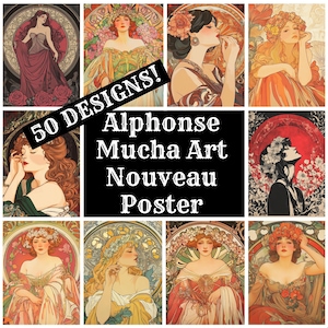 Póster Art Nouveau de Alphonse Mucha, papel imprimible para revistas, suministros para revistas vintage, inserto para revistas