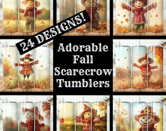 Fall Scarecrow Tumbler Wrap Bundle: 24 PNG Designs (Digital Download)