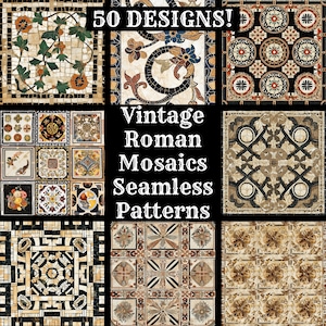 Vintage Roman Mosaic Seamless Patterns: 50 PNG Digital Papers (digital ...
