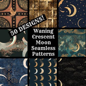 Waning Crescent Moon Seamless Digital Paper, Moon Printable Scrapbook Paper Seamless Textures, Digital Instant Download
