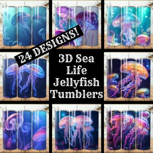 3D Sea Life Jellyfish Tumbler Wrap Bundle 24 Pack 20 oz Skinny Tumbler Sublimation Designs Straight Tapered Tumbler PNG, Instant Download