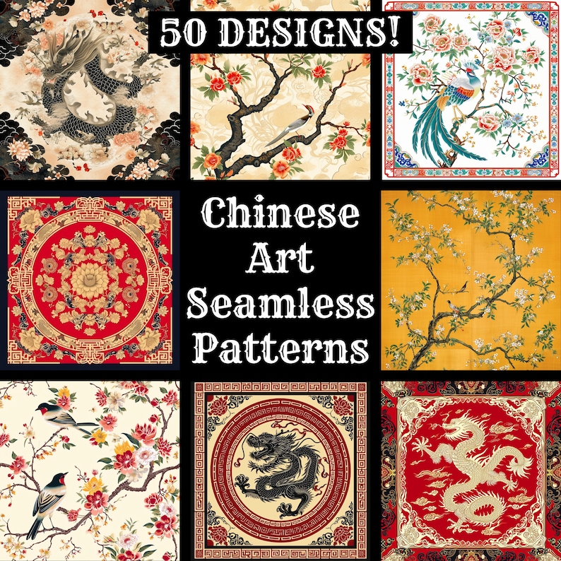 Chinese Art Seamless Patterns: Digital Paper, Fabric Sublimation (PNG ...
