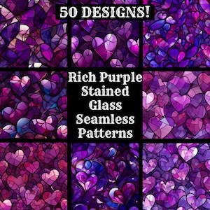 Rich Purple Stained Glass Seamless Digital Paper, Printable Scrapbook Paper Seamless Textures, Digital Instant Download Purple Stained Glass