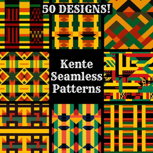Kente Seamless Digital Paper, Printable Scrapbook Paper Seamless Textures, Instant Download, Commercial Use Seamless Kente Pattern Bundle