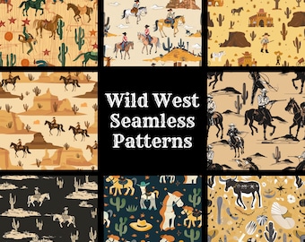 Wild West Seamless Pattern: 50 PNG Digital Papers (Digital Download)