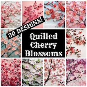 Quilling Kirschblüten Journal Papier, Quilling Kirschblüten Printable Paper, Quilling Kirschblüten Journal Zubehör, Journal Inserts