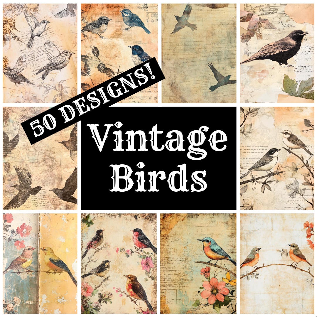 Vintage Birds Journal Paper: Printable Scrapbook Ephemera (PNG Digital ...