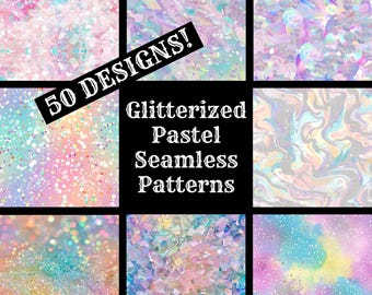 Pastel Glitter Seamless Paper: 50 PNG Textures (Digital Download)