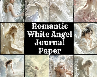 Romantic White Angel Journal Paper: Vintage Scrapbook Printables (PNG)