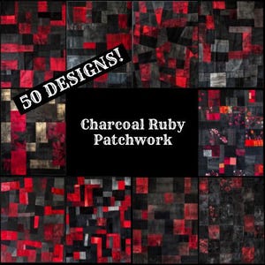 a black and red patchwork background with the words 50 designs
