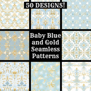 Baby Blue and Gold Seamless Digital Paper Printable Scrapbook Paper Seamless Textures Digital Instant Download Baby Blue and Gold Background