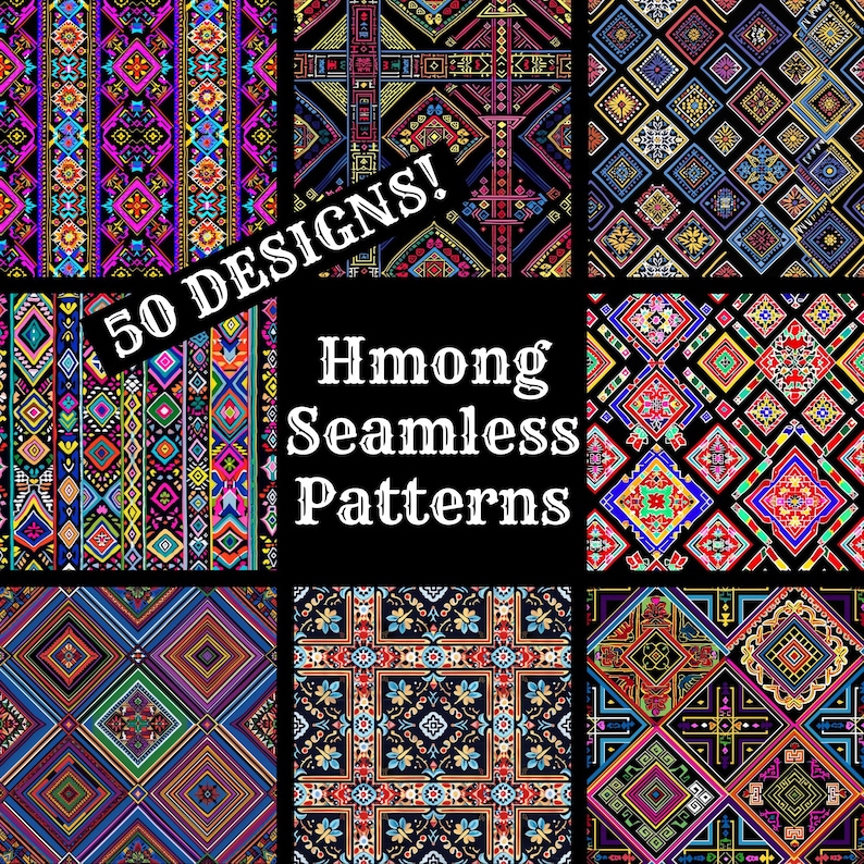 Hmong Patterns Hmong Seamless Pattern Digital Paper: 50 PNG Designs (digital Download ...