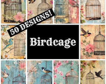 Birdcage-dagboekpapier: vintage plakboekprintables (digitale download)