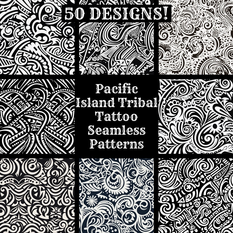 Pacific Island Tribal Tattoo Seamless Pattern: Digital Paper (PNG, 300 ...