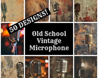 Vintage Microphone Journal Paper: 50 PNG Designs (Digital Download)