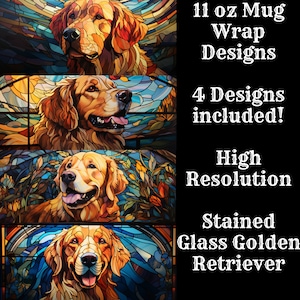 Stained Glass Golden Retriever 11 oz Mug Wrap Bundle 4 Pack Mug Wrap Sublimation Designs Mug PNG, Instant Download, Golden Retriever Mug