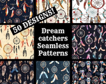 Dreamcatcher Seamless Pattern: 50 PNG Digital Papers (Digital Download)