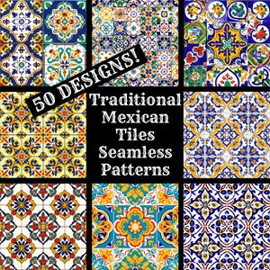 Traditional Mexican Tiles Seamless Digital Paper, Printable Scrapbook Paper Seamless Textures, Digital Instant Download