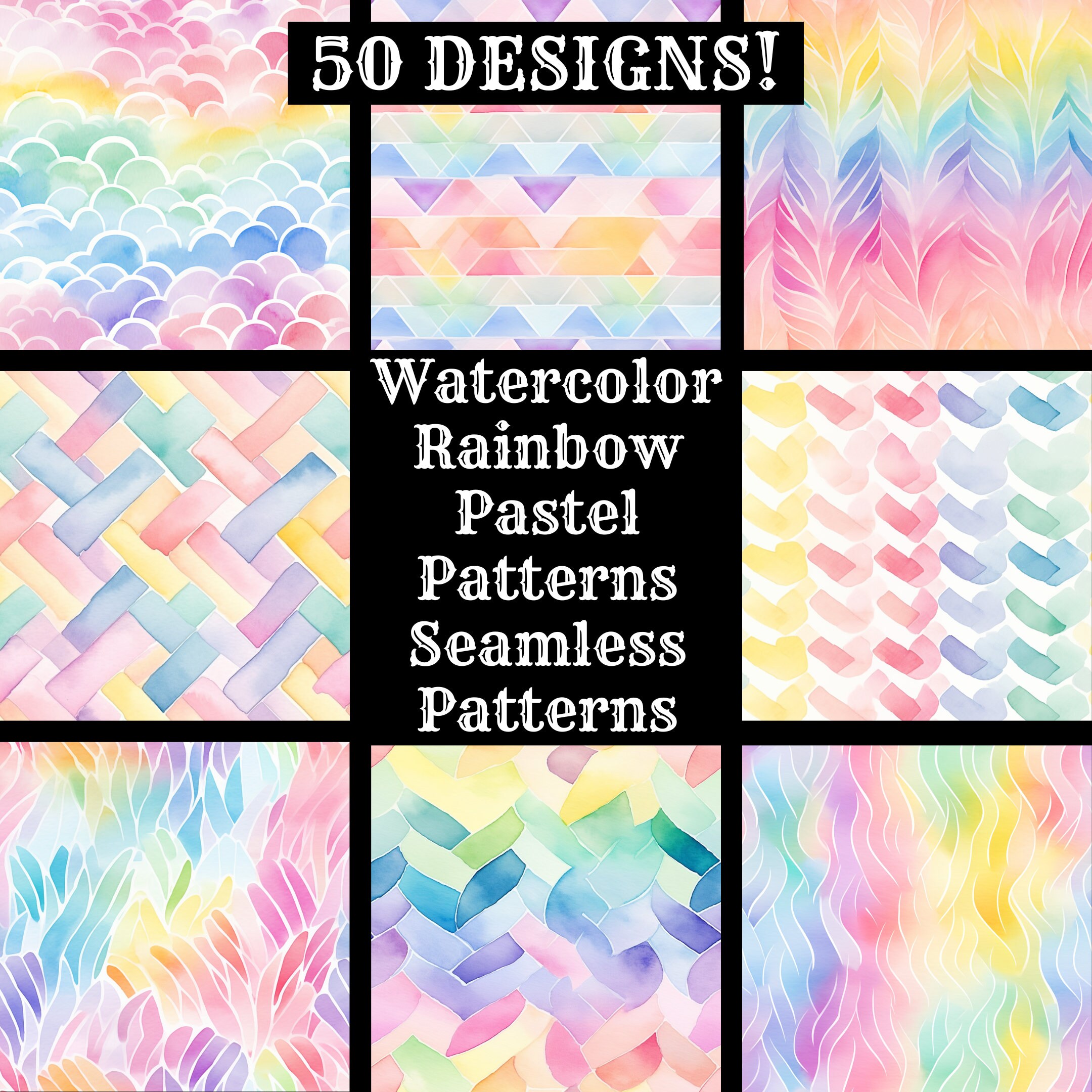 Watercolor Rainbow Seamless Patterns: Pastel Digital Paper (digital ...