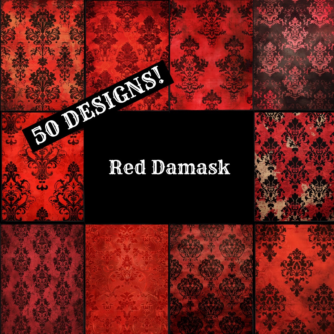 Red Damask Digital Paper: 50 Vintage Scrapbook Designs (digital ...