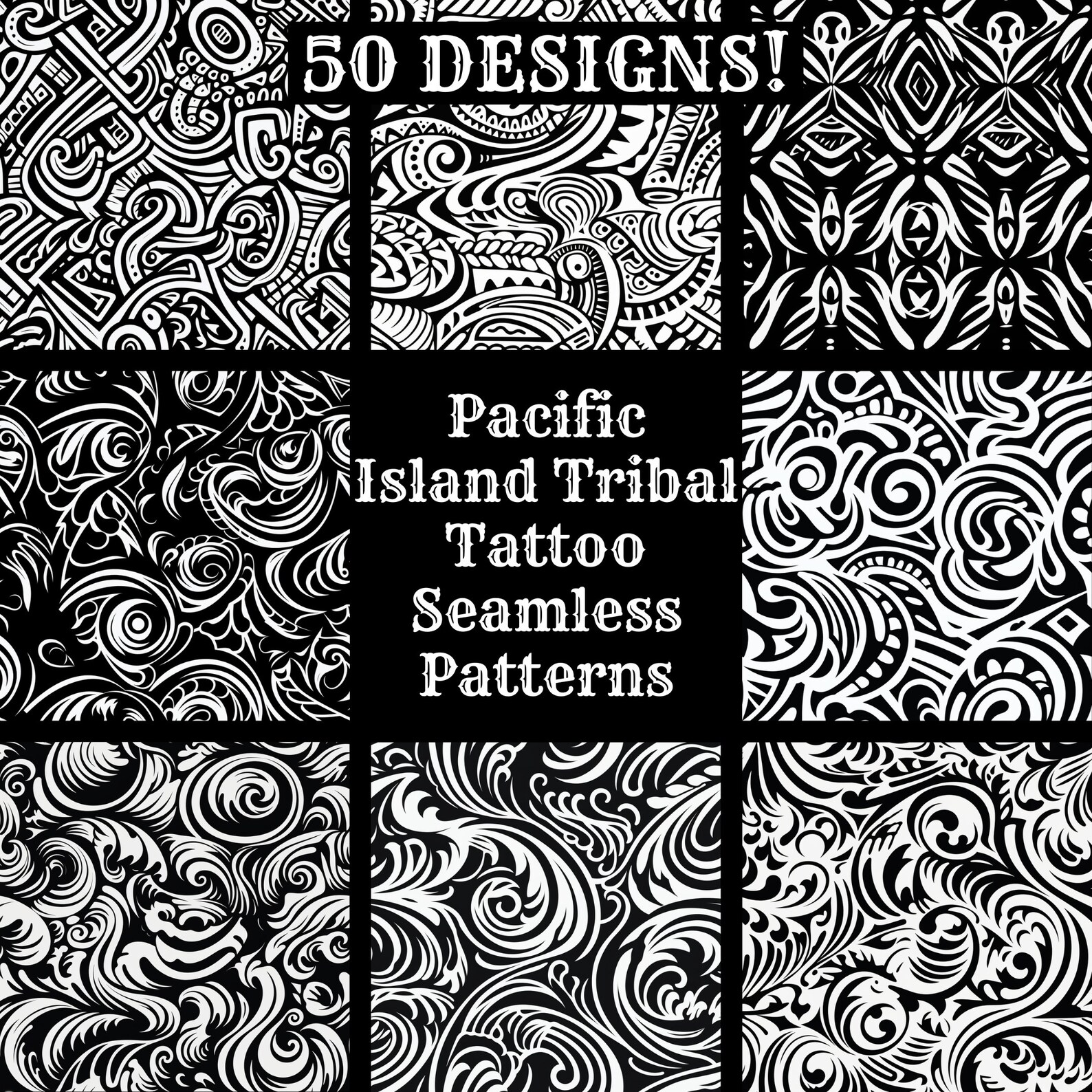 Pacific Island Tribal Tattoo Seamless Pattern: Digital Paper (PNG, 300 ...