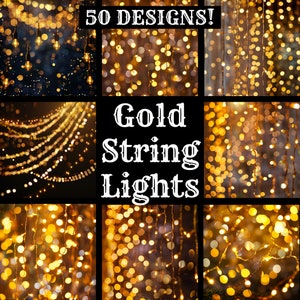 Gold String Lights Paper, Gold String Lights Printable Paper, Gold String Lights Journal Supplies, Gold String Lights Journal Inserts