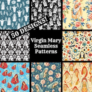 Papel digital sin costuras de la Virgen María, papel de álbum de recortes imprimible de la Virgen María, texturas sin costuras, descarga digital instantánea