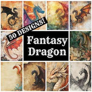 Fantasy Dragon Journal Paper, Fantasy Dragon Printable Paper, Vintage Journal Supplies, Journal Inserts
