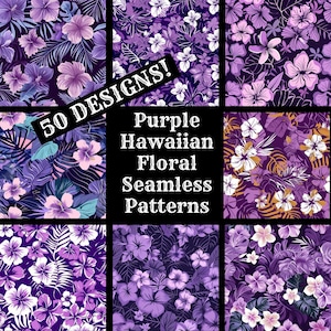 Papel digital sem costura floral havaiano roxo, papel para scrapbook para impressão floral havaiano roxo, texturas sem costura, download instantâneo digital