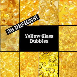 May include: A collage of nine images showing different arrangements of yellow glass bubbles. The text "50 DESIGNS!" and "Yellow Glass Bubbles" is displayed in the center of the collage.