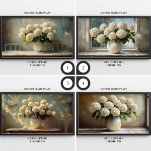 FRAME TV art White Hydrangeas still life, Spring Samsung Frame tv art rustic farmhouse, Neutral floral tv artwork cottage decor | TV279