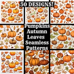 Pumpkins Autumn Leaves Seamless Digital Paper, Printable Scrapbook Paper Seamless Textures, Instant Download, Commercial Use Autumn Texture